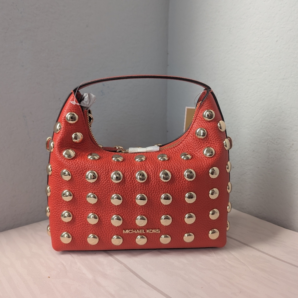 Michael Kors Orange Hobo Bag with Gold Studs